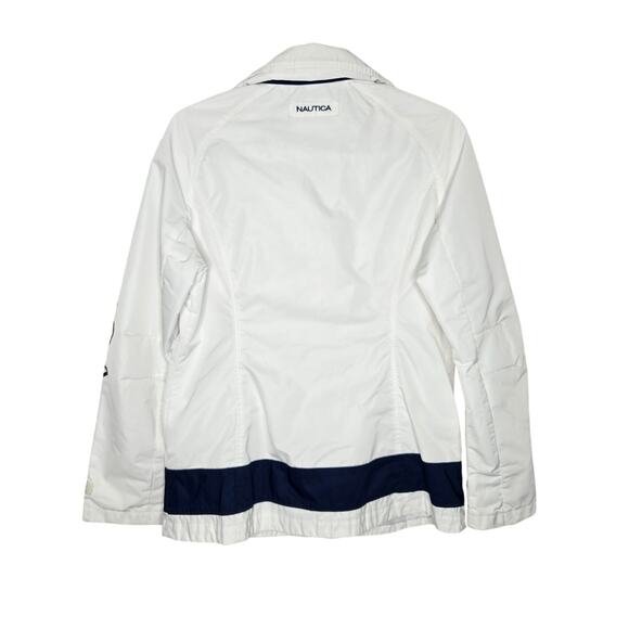 Nautica WH/NVY Sailing Wind Rain Jacket Womens SZ M Nautical Old Money Hooded - Picture 8 of 8
